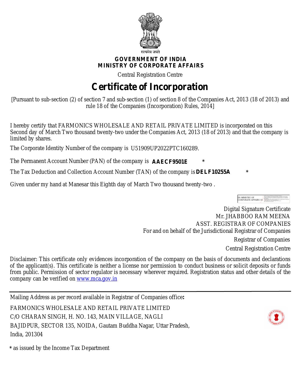 Certificate of Incorporation
